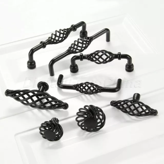 Black Antique Bird Cage Design Cabinet Cupboard Drawer Door Knobs Pull Handles