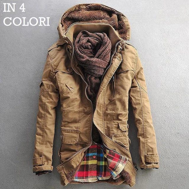 Parka Pelliccia Uomo Giubbotto Imbottito Invernale Cappuccio Giaccone Slim K316