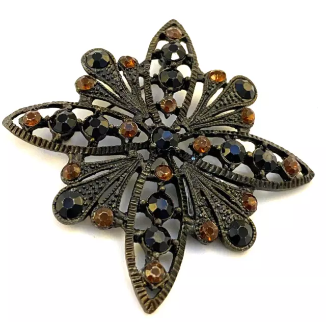 Vintage Black and Amber Victorian Style Pin Brooch