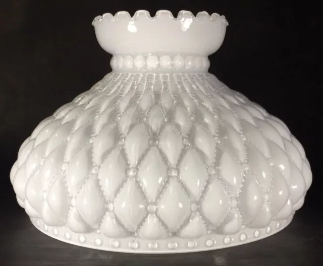 10" Cased Opal White Diamond Quilted Quilt Oil Kerosene Lamp Shade fits Aladdin