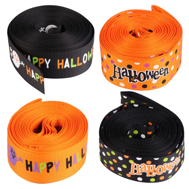 4 Pcs Polyester Halloween Webbing Gift Ribbons Black Flower Garland