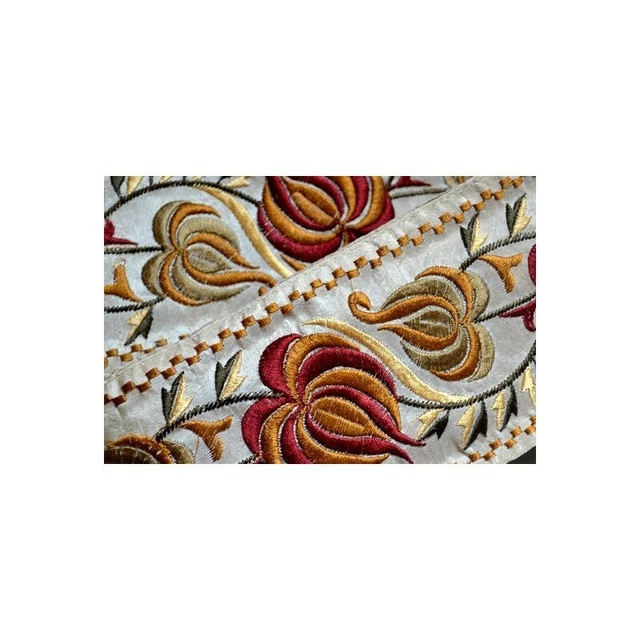 Galon Passementerie Ancien - Écru Et Bleu - Ruban Vintage N°687