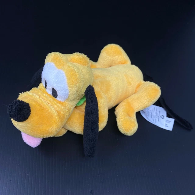 DISNEY STORE PLUTO Dog Plush Yellow Laying Down Collar Sewn Eyes