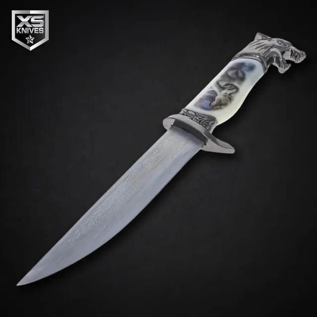 13" Fantasy Wolf HEAD DAGGER Hunting Knife COLLECTORS w/ DECORATIVE SHEATH