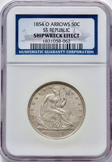 “SS REPUBLIC “ 1854-O Seated Liberty Half Dollar Type 4 w/Arrows NGC Shipwreck