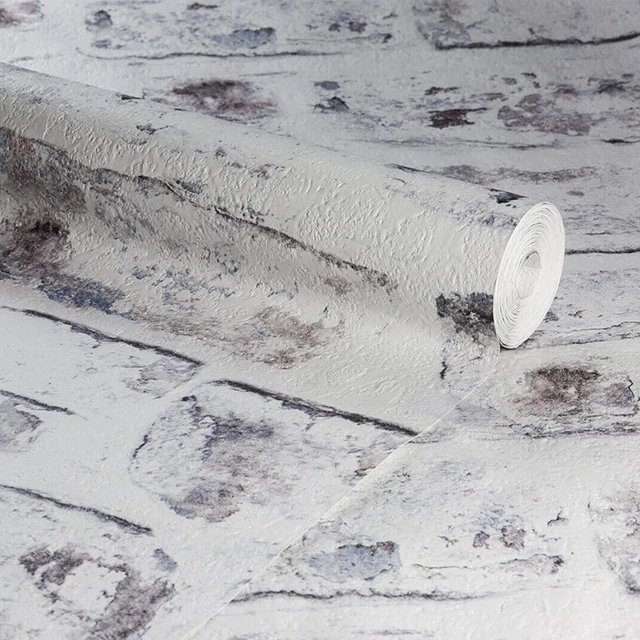 WHITEWASH RUSTIC BRICK Wallpaper Realistic 3D Textured Grey Stone Wall