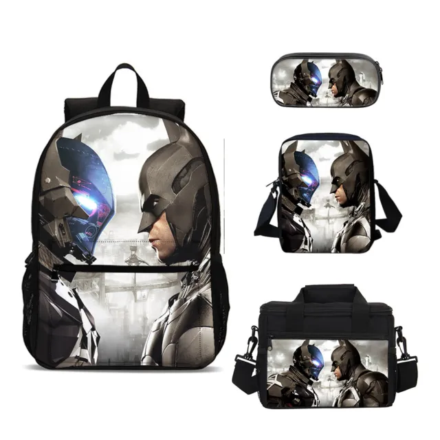 Batman Superhero Backpack 4 Piece Kids School Bag Lunch Bag Crossbody Pen Bag #3