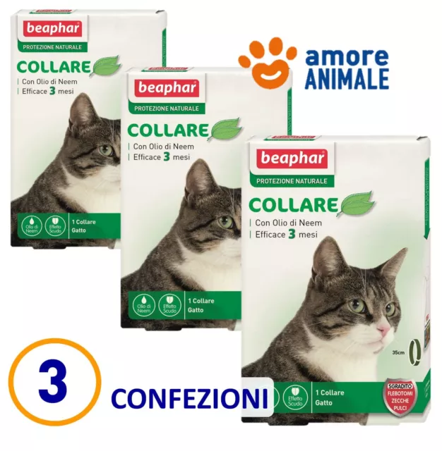 3 CONFEZIONI Beaphar Collare 35 cm Protezione Naturale Antiparassitario x gatto