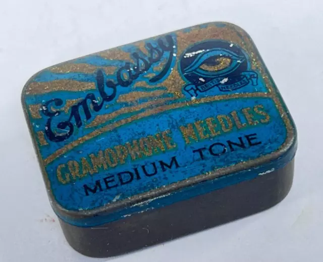 Vintage Embassy Medium Tone Gramophone Needles tin empty 40 x 33 mm