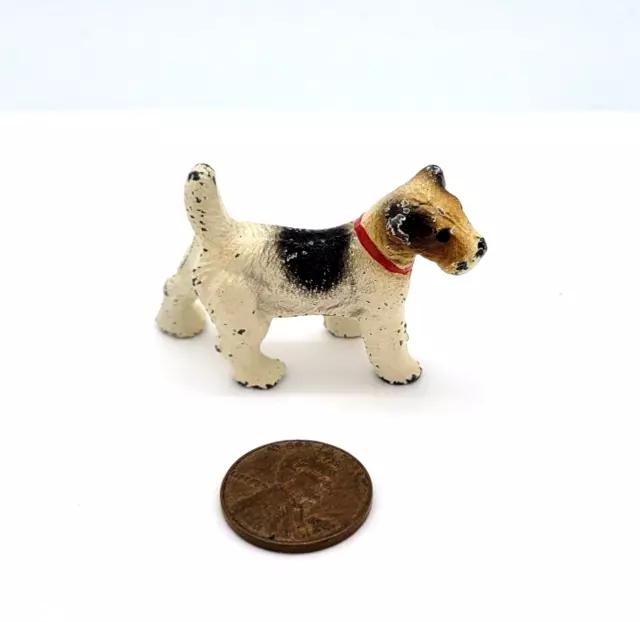 Vintage HUBLEY Cast Iron Fox Terrier Dog 1.5"  MINIATURE Paperweight Figurine