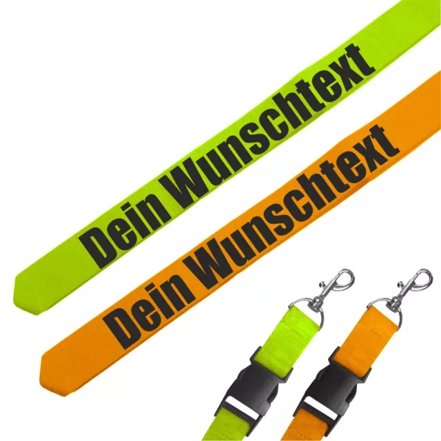 Schlüsselband lang NEONGRÜN oder GELB mit Text Name moderne Schriftart wunschtex