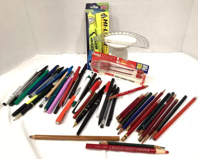 Estate Find Mixed Lot of Vintage Pens Colored Pencils Erasers Office Supply