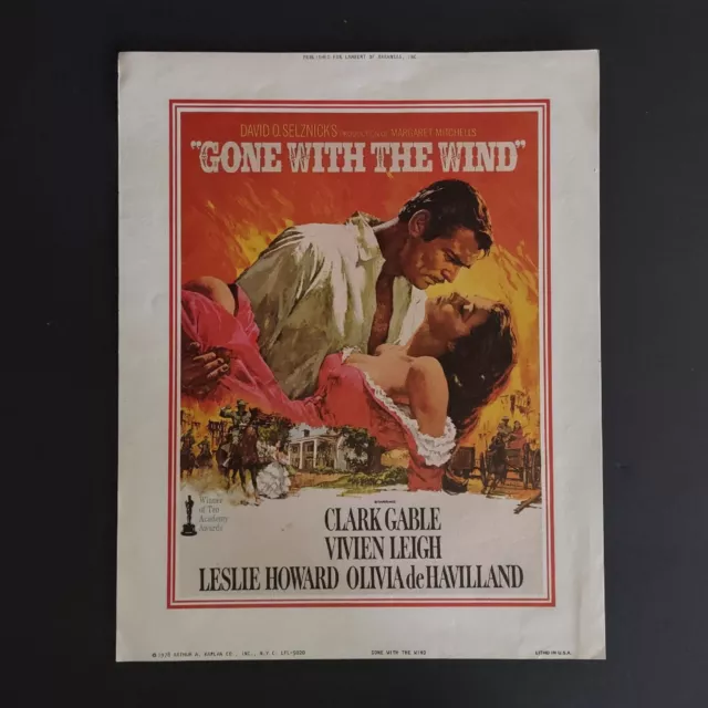 VINTAGE 1978 COLLECTOR'S ICONIC MOVIE POSTER 10" x 8" 'GONE WITH THE WIND' 1939