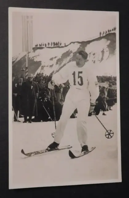 Mint Postcard RPPC Germany Winter Olympic Ski Nils Englund Bronze Medal 1936