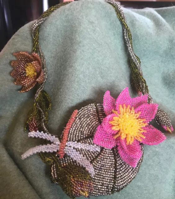 Lovely Handmade Beaded Lotus/ Waterlily Necklace from Gemsplusleather 2013