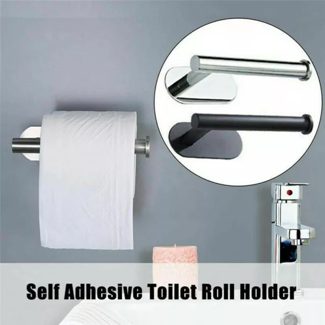 Toilet Roll Holder Bathroom Wall Mount No Drilling Rack Rail Stainless Steel