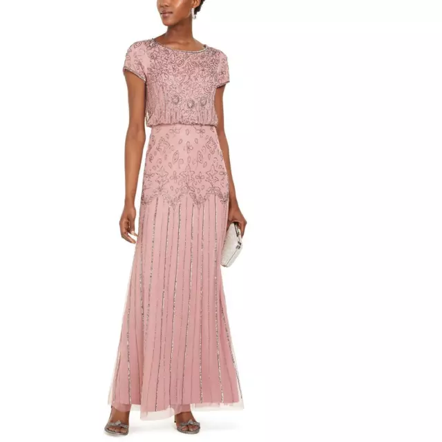 ADRIANNA PAPELL WOMENS Pink Embellished Blouson Evening Dress Gown 12 ...