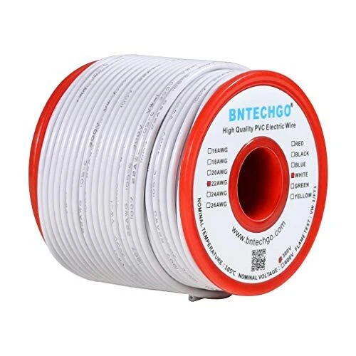 BNTECHGO 22 Gauge PVC 1007 Solid Electric Wire White 100 ft 22 AWG 1007 Hook ...