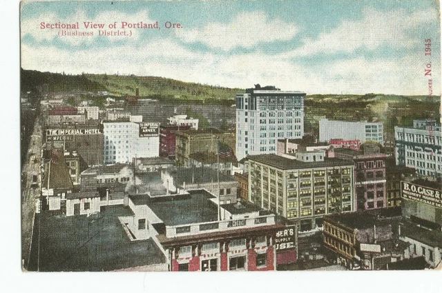 Sectional View of Portland, Ore. (Business District) -  Vintage Postcard.