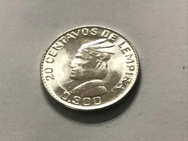 1958 Honduras 20 Centavos Silver AU-BU