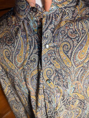 J.Hilburn Men's Blue Purple Paisley Spread Collar Flip Cuff Shirt 17 - 50 cm