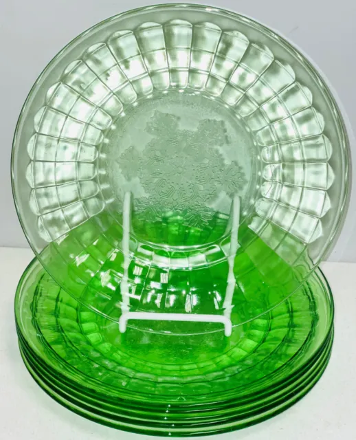 6 Anchor Hocking BLOCK OPTIC GREEN 9" DINNER PLATES W/SNOWFLAKE DESIGN