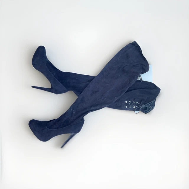 BLACK PVC OVER-THE-KNEE Thigh Crotch High Platform Boots Size UK