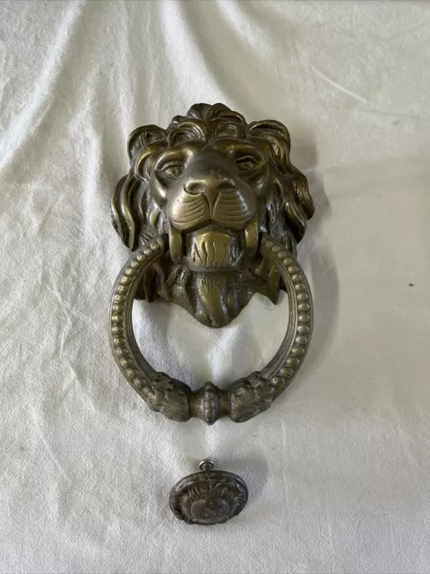 LARGE 8 1/2” ANTIQUE VICTORIAN ARCHITECTURAL SALVAGE LION HEAD knocker  4.5 lbs