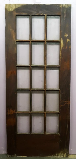 32"x80"x1.75" Antique Vintage Wooden Exterior French Door Window Beveled Glass 2