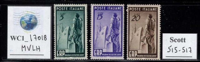 WC1_17018. ITALY. 1949 EUROPEAN RECONSTRUCTION set. Sc. 515-517. MVLH