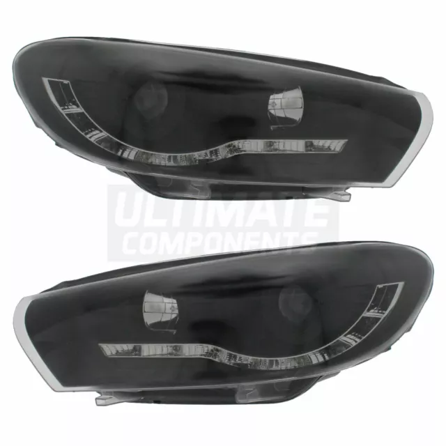 VW Scirocco 2008-2014 Projector LED DRL Devil Eye R8 Look Headlights Black Pair