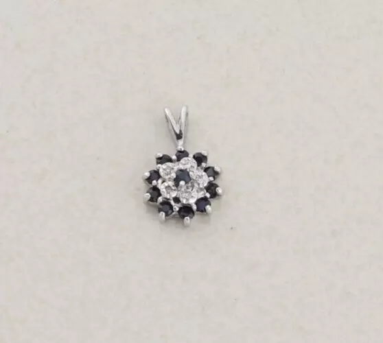 Pendant Only 10k White Gold Natural Blue Sapphire & Diamond Flower Pendant