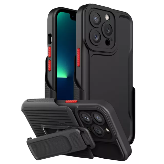For iPhone 14 13 12 11 Pro Max 360°Clip Stand+Heavy Duty Shockproof Case Cover