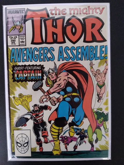 Mighty Thor Vol. 1 #390 1st time Cap lifts Thor's hammer Marvel Comics 1988