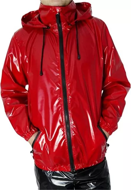 Men's PVC Vinyl Shiny Jacket Trench Gothic Patent Raincoat Waterproof Winters
