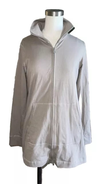 Eileen Fisher Organic Cotton Full Zip Beige Taupe Collar Jacket Size XS