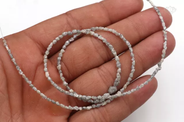 Natural 15.5 Cts White Grey Diamond Beads, Rough Uncut diamond 17 Inch strand