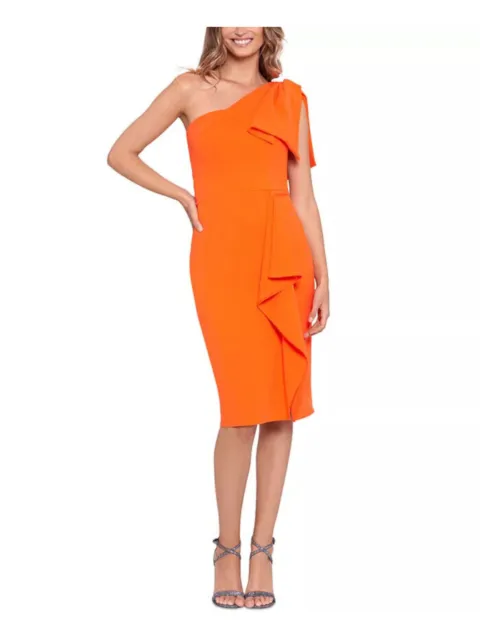 BETSY & ADAM Womens Orange Bow Lined Padded Sleeveless Formal Sheath Dress 6