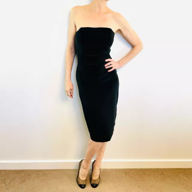 Rebecca Vallance Size S 8 10 Black silk Strapless sheath Pencil Dress