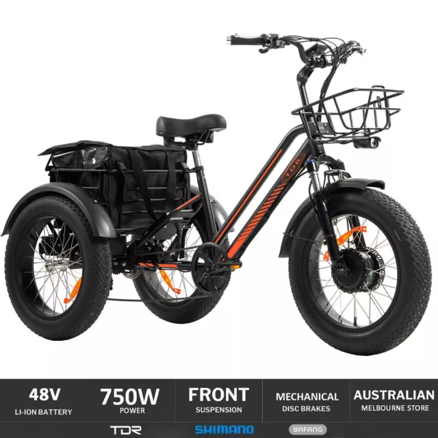 20" Electric Tricycle Fat Tyre Ebike, Throttle Accelerator, Long Range Battery