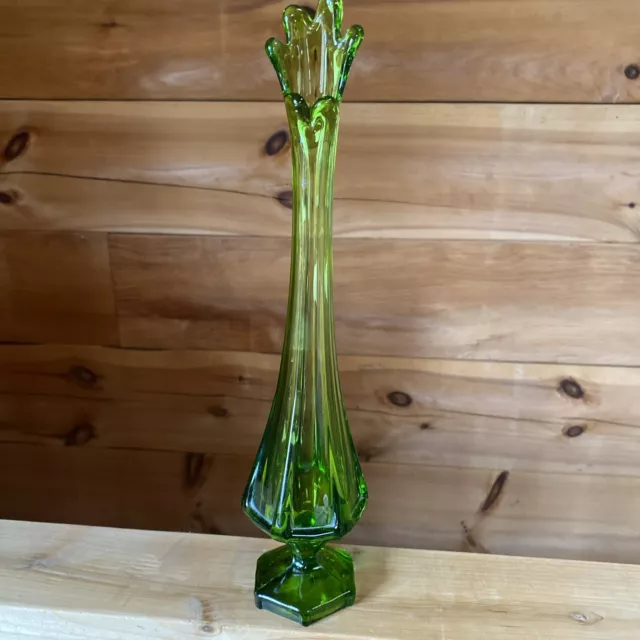 Vintage VIKING EPIC COLUMN EMERALD GREEN 14” FOOTED SWUNG VASE - 6 Sided