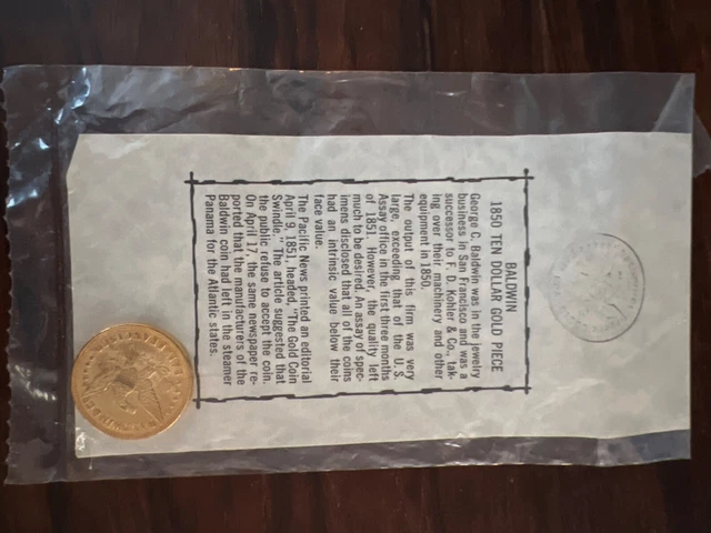 Baldwin 1850 $10 gold piece copy Ten Dollars