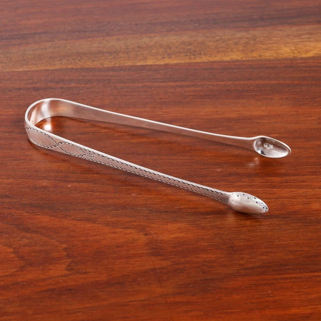 Richard Crossley Georgian Sterling Silver Sugar Tongs Bright Cut Engraved 1780S