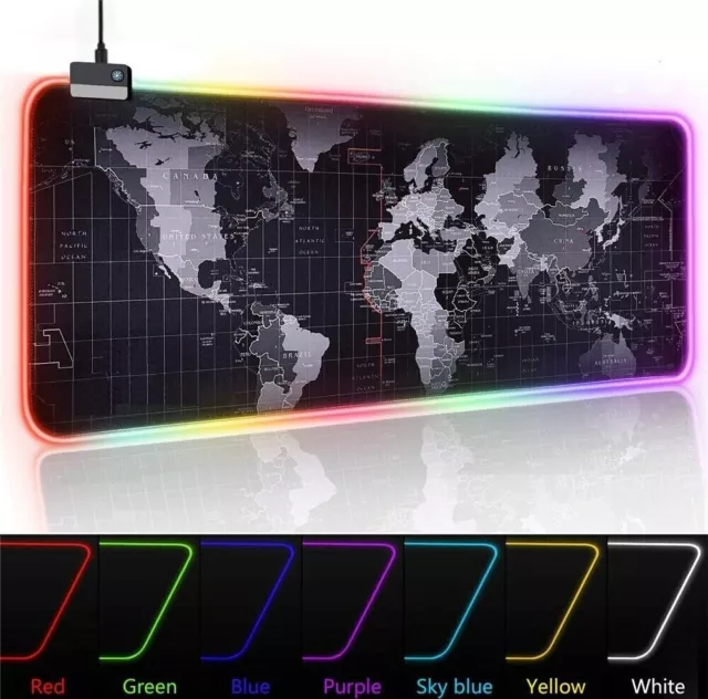 For RGB LED Extra Large Gaming Mouse Pad Oversized Glowing World Map 31.5x12''