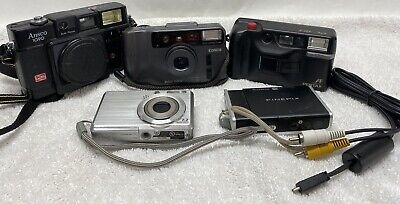 Lote de 5 cámaras Sony Fujifilm Konica Pentax Ansco (piezas o reparación) (YB)