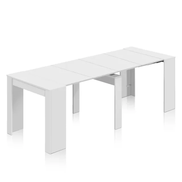 Mesa de comedor, consola extensible mesa cocina, mesa escritorio, Blanco Brillo 2