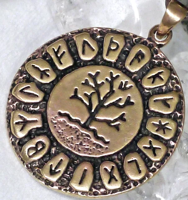 Lebensbaum Runenkreis Bronze Yggdrasil Weltenbaum + Lederband  Kelten Wikinger