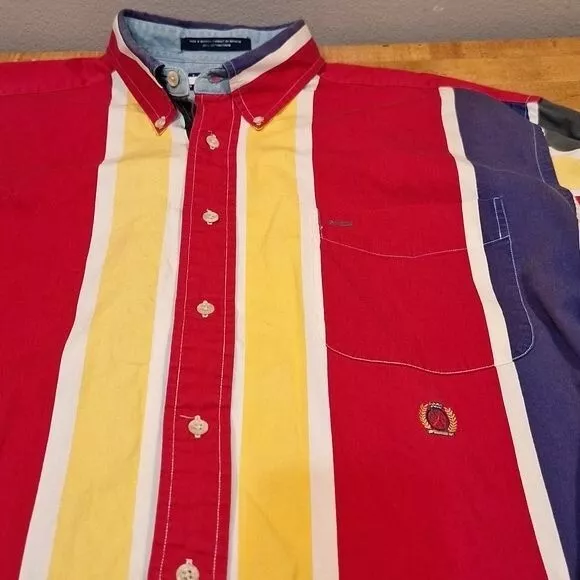 VINTAGE TOMMY HILFIGER Bold Striped Long Sleeve Button Down Shirt Large ...