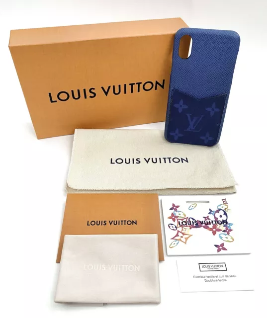 •Louis Vuitton Paris iPhone X/XS Taiga Leather Bumper Case•Monogram Blue•BC2139•
