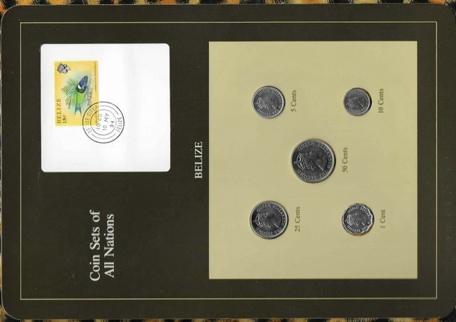 Coin Sets of All Nations Belize wcard 1979-1983 UNC 25 cent 1981 10,50 cent 1980